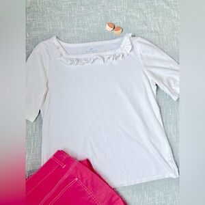 Talbots Ruffle Square Neck Tee | Size M | 100% Pima Cotton